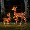 Lights4fun Déco Biche et Faon de Noël en Fils de Coton Marron avec LED Blanc Chaud pour Extérieur
