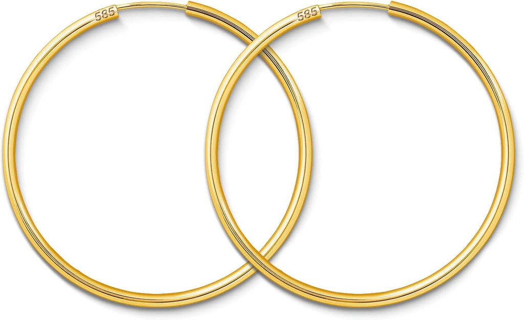 Boucles D'Oreilles Rondes Classiques Or Jaune 585 750 333 Moyennes Créoles pour Femme - Diamètre 40 mm, Largeur 2 mm