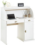IDIMEX Bureau secrétaire Tom avec volet Roulant Rangement 2 tiroirs et 1 Porte avec étagère, en pin Massif lasuré Blanc