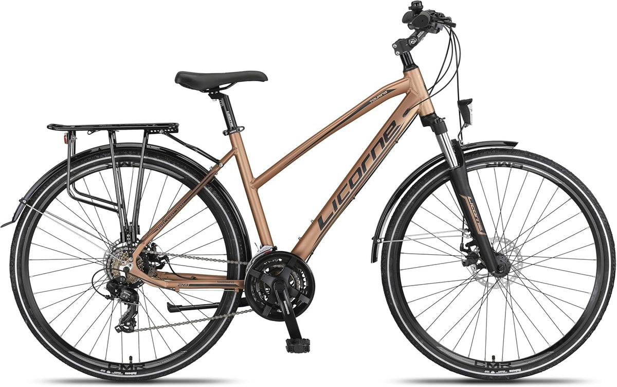 Licorne Bike Vélo de trekking 28’’, avec frein à disque en aluminium, 21 vitesses, VTT, vélo de cross, pour femme, homme, garçon, fille