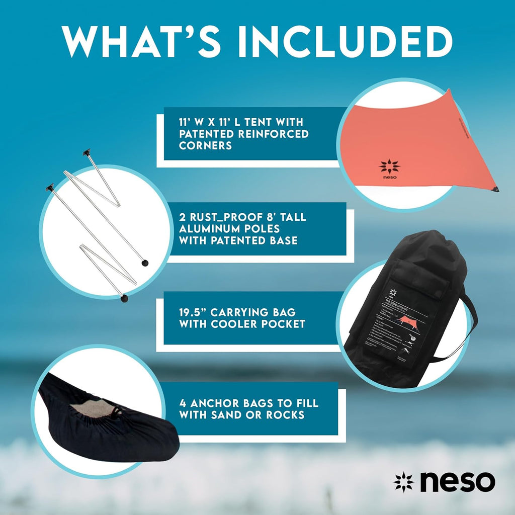 Gigante Tente de Plage Neso Tents, 2,5 m (8 pi) de Hauteur, 3,4 m (11 pi) x 3,4 m (11 pi), Coins renforcés et Poche réfrigérée