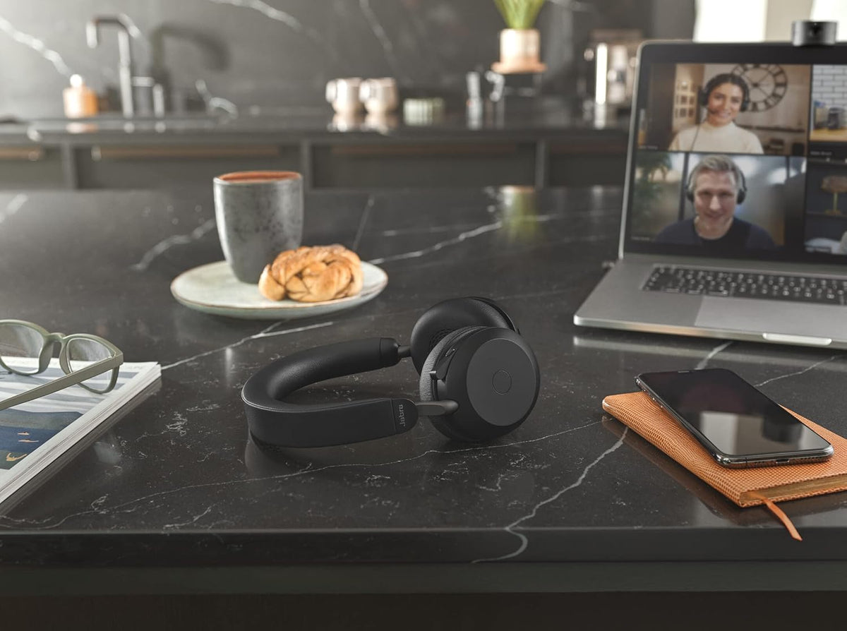 Jabra Evolve2 75 Wireless PC Headset with 8-Microphone Technology - Dual Foam Stereo Headphones with adjustable Advanced Active Noise Cancellation, USB-C Bluetooth Adapter and UC Compatibility - Black