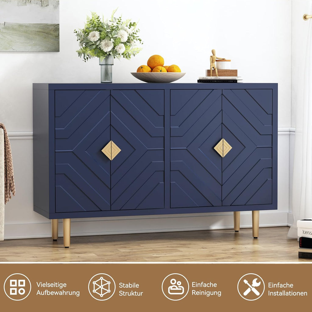 HOLTICO Commode buffet 4 portes, armoire de cuisine, rangement, salon, cuisine, chambre - Bleu
