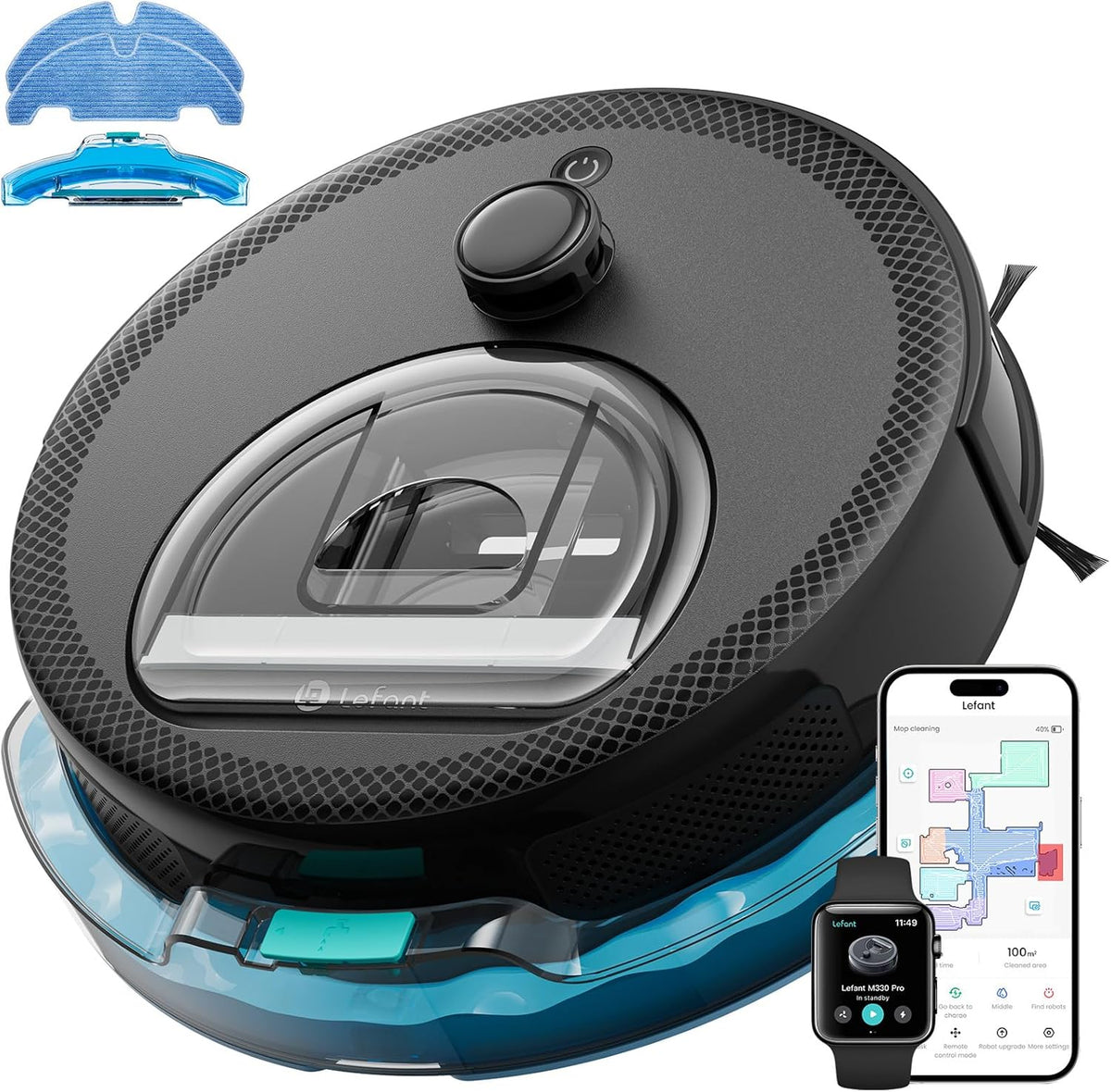 Lefant M330 Pro Robot Aspirateur Laveur 3 en 1, Aspirateur Robot 5000Pa d'Aspiration, Navigation dToF, Cartographie, Zones Virtuelles, Évitement d'obstacles PSD, 150min, Connecté par Alexa/APP/WiFi