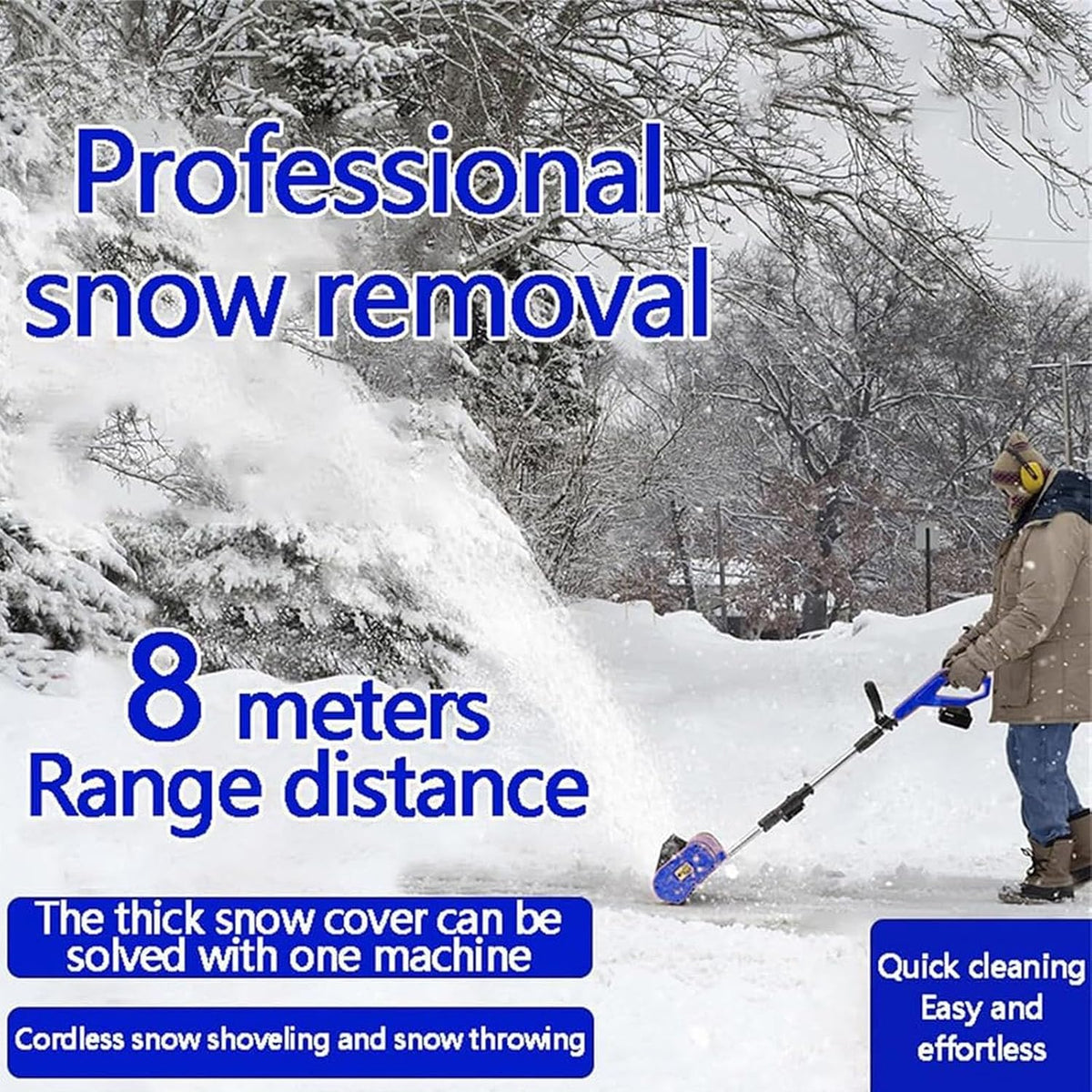 Pelle À Neige sans Fil 1200 W avec Batterie - Largeur De Déblaiement De 32 Cm, Portée De 8 M Et Profondeur De Pénétration De La Neige De 16 Cm, pour Le Déneigement des Allées,Terrasses,A,Yellow