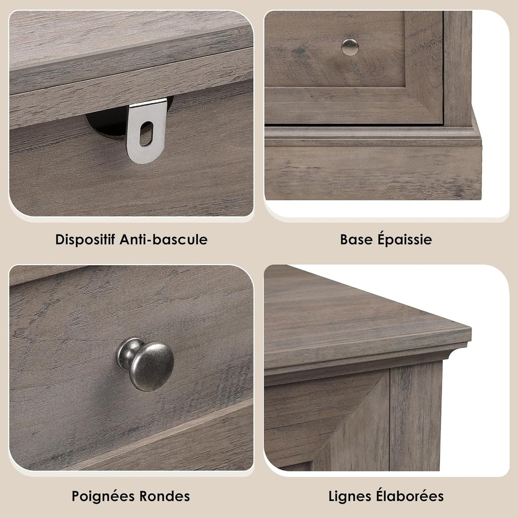 FOREHILL Commode Chambre Commode 6 Tiroirs Buffet Meuble de Rangement pour Salon Cuisne Chambre Adulte Classique en Bois 120 x 42,5 x 82,5 cm