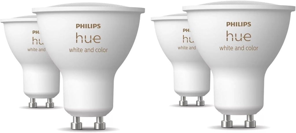 Hue White and color Ambiance, lot de 4 ampoules connectées GU10, compatible Bluetooth, fonctionne avec Alexa, Google Assistant et Homekit