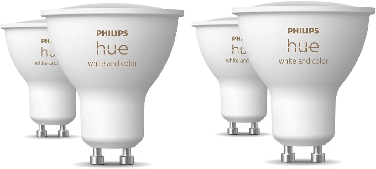 Hue White and color Ambiance, lot de 4 ampoules connectées GU10, compatible Bluetooth, fonctionne avec Alexa, Google Assistant et Homekit