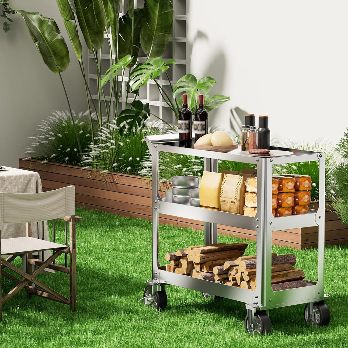 Vockol Chariot d'Atelier en Acier Inoxydable, Chariot à Outils à 3 Étages d'une Capacité de 500kg, Chariot de Travail, Chariot Servante d'Atelier pour Garage, Atelier, Cuisine, 78 x 46 x 92 cm