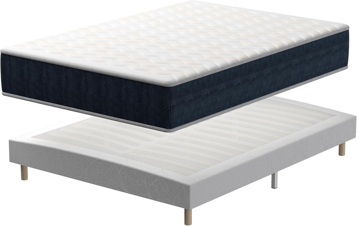 TEENO Mémoire Ensemble Composè, Matelas en Mousse 140x190x32 cm+Sommier tapissier volige,9 Pieds Inclus,Ensemble Matelas et sommier