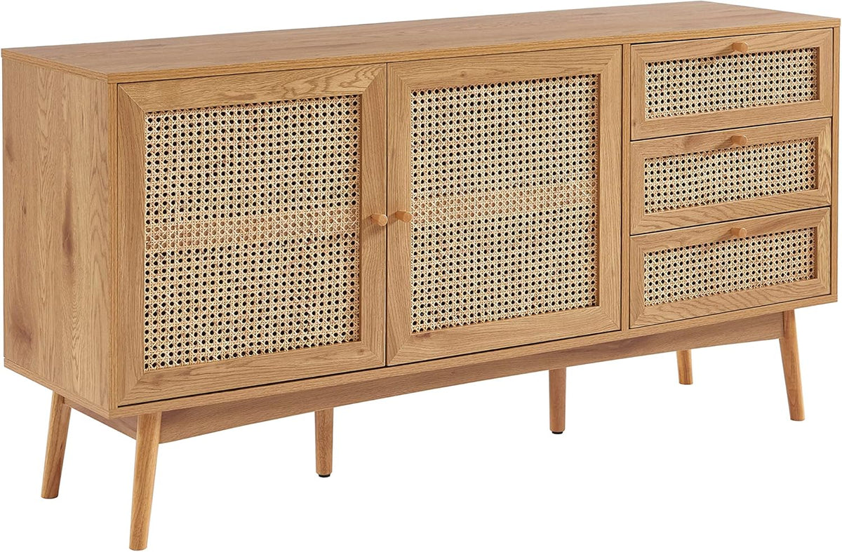 BAÏTA Buffet INES Effet chêne et cannage rotin l150cm