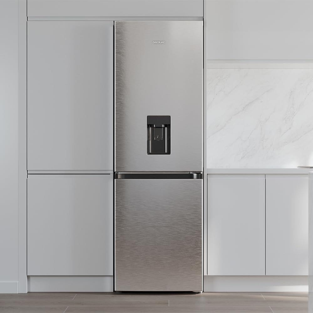 Cecotec Bolero CoolMarket Réfrigérateur Combiné 2 Portes Combi 296 DF WD Inox E. 296L, 60cm de Largeur, Fonctions FastCooling, FastFreezing et DeFrost, Intérieur LED, Distributeur d'Eau Intégré, Inox