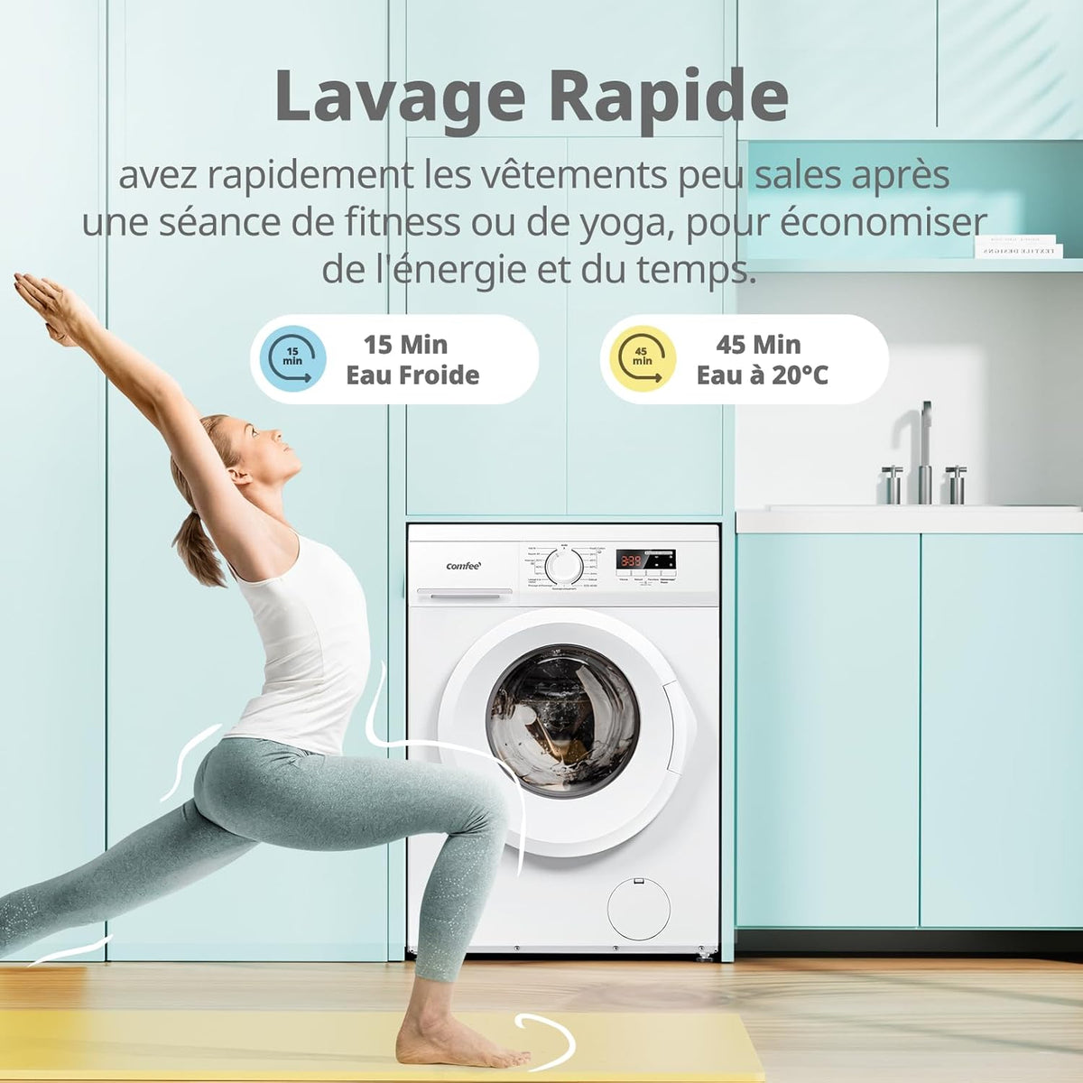 CFE12EW80-W-FR Lave-linge frontal 8KG, Classe énergétique A, Moteur BLDC 1400 tr-min, 15 Programmes, Prélavage, Blanc [Classe énergétique A]