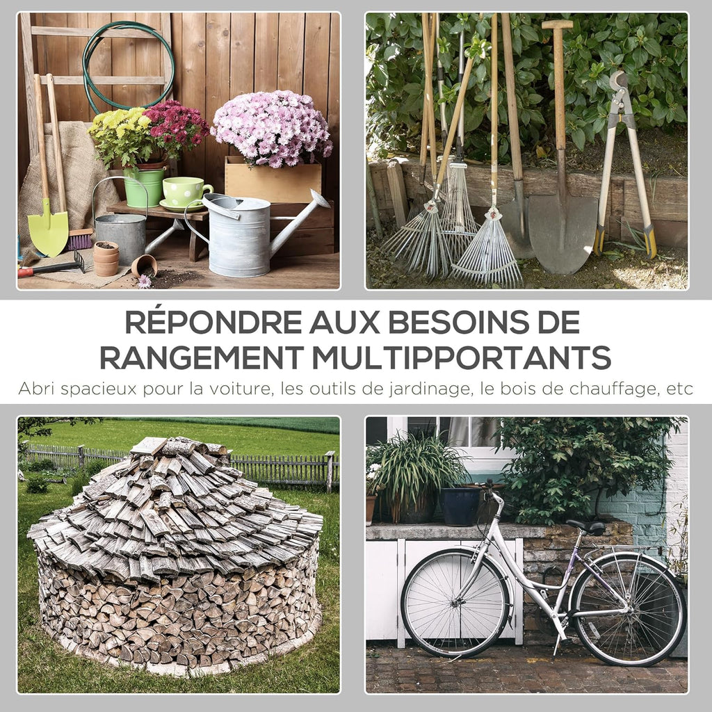 Outsunny Abri de Jardin, Tente de Stockage, 2 Portes zippées, Cadre métallique, abri de vélo, Protection Contre la Pluie légère et Le Vent, 280 x 240 x 240 cm, Gris foncé
