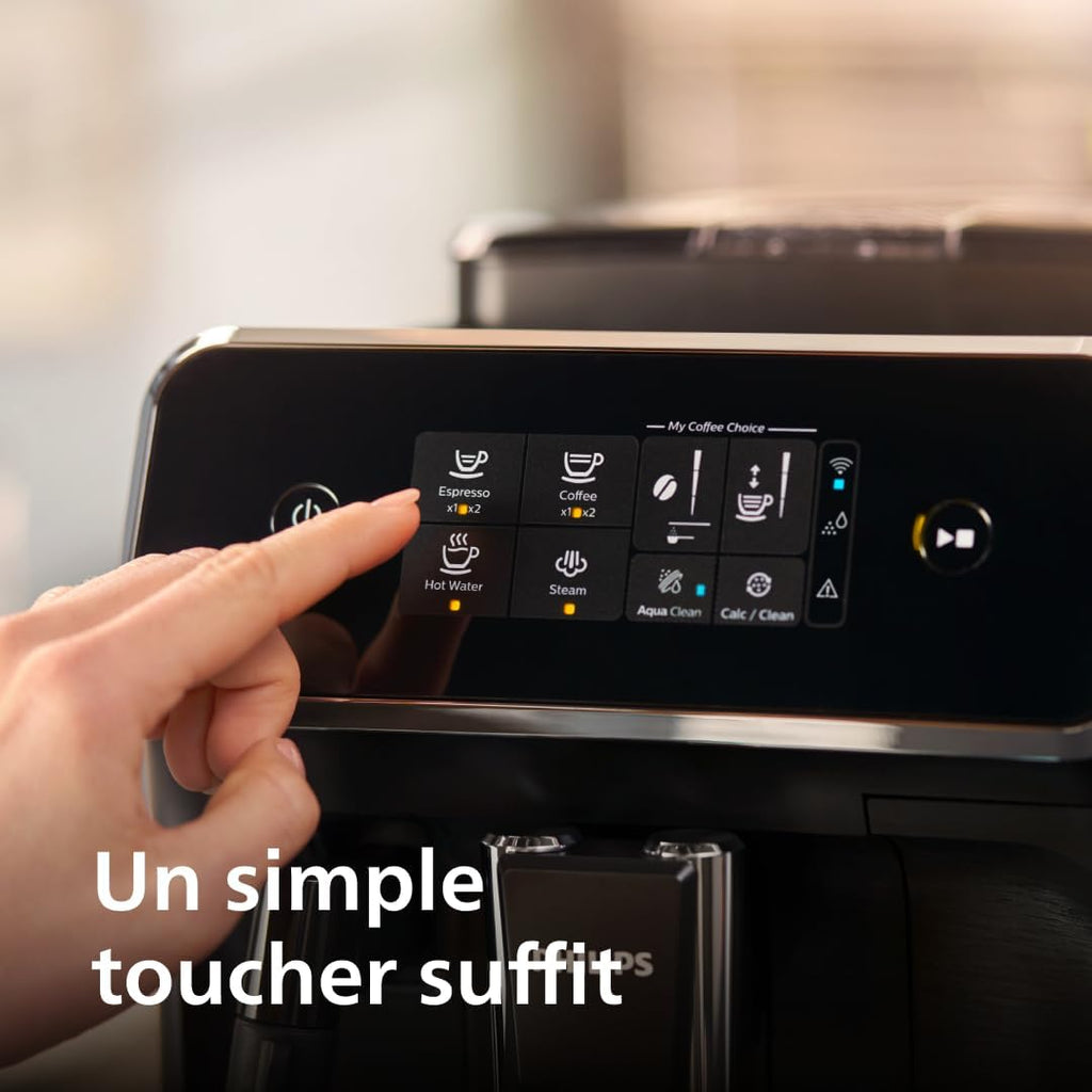 Philips Expresso broyeur Série 2200-2 Cafés, Écran tactile, Mousseur à lait classique, Broyeur céramique, Machine à café à grain Noir mat (EP2220/10)