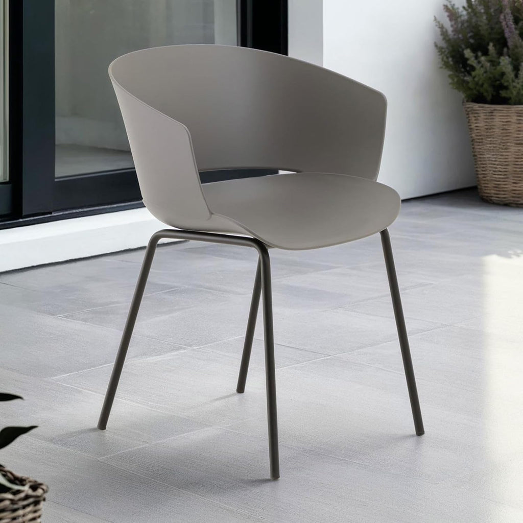 IDIMEX Lot de 4 chaises de Jardin NIVEL Fauteuil d'extérieur en Plastique Gris résistant aux UV et Pieds en métal Noir