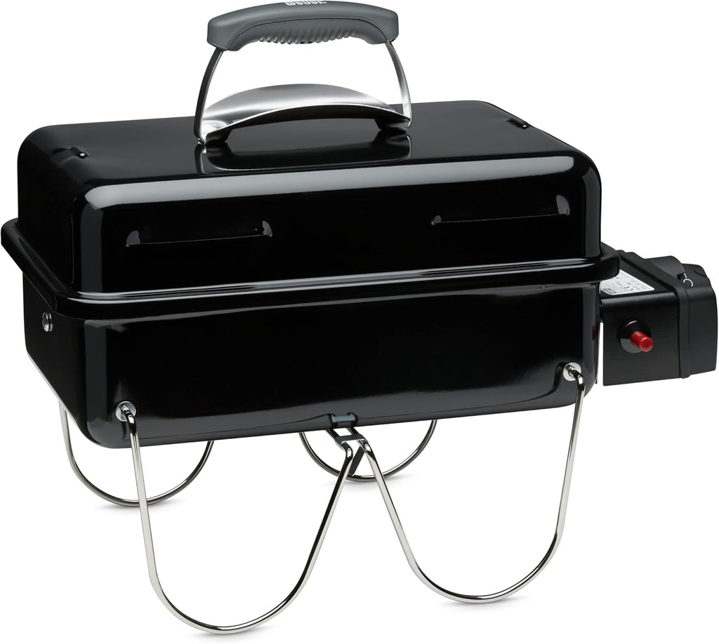 Weber Barbecue à gaz Go-Anywhere/Barbecue Portable, Pieds repliables, allumage piezo, revêtement Durable, Barbecue de Camping léger et Compact pour l'extérieur, Surface de Cuisson 42 x 26cm, Noir