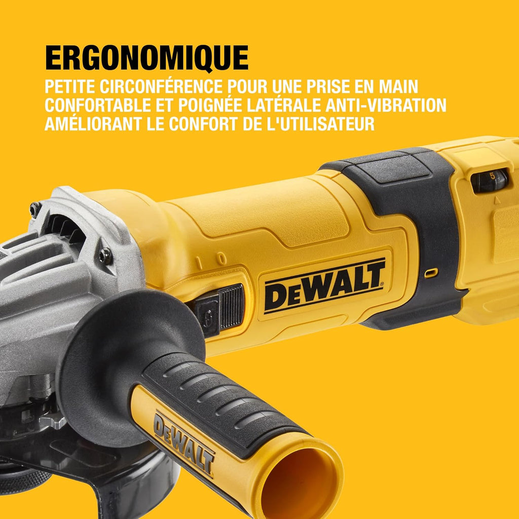 Meuleuse d'angle filaire 125mm à vitesse variable, 1500W avec interrupteur anti-redémarrage - Kit de surfaçage, DWE4257KT-QS