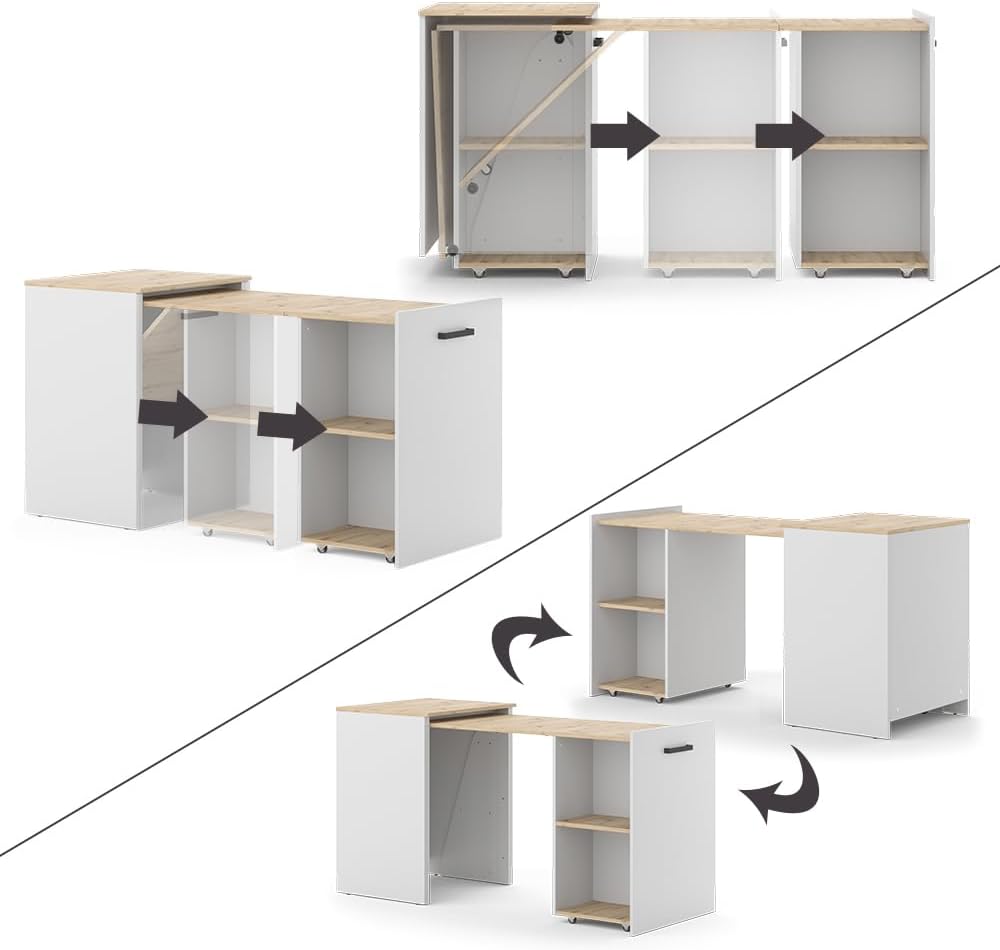Vicco Bureau Adam, Greige/Chêne Artisan, 60 x 50.4 cm Extensible