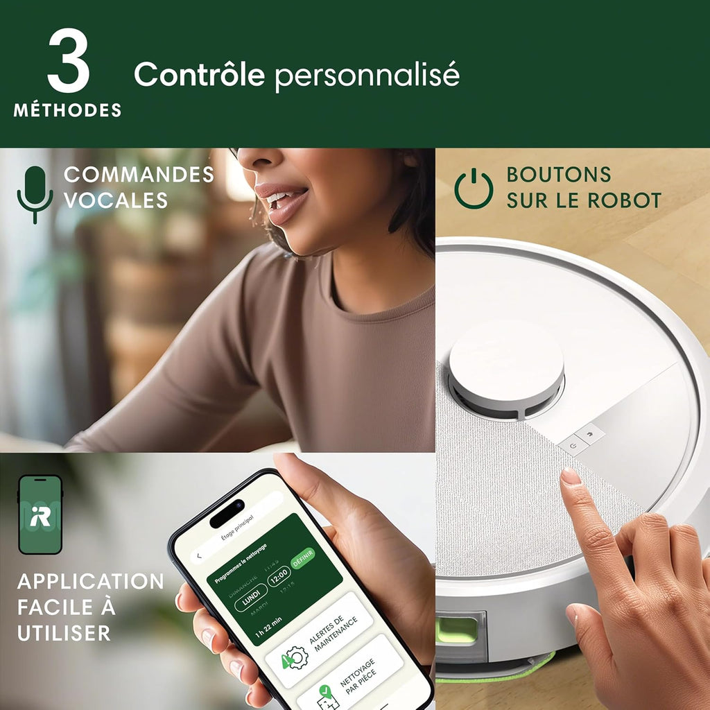 iRobot Roomba 105 Combo+AutoEmpty Dock - Robot Aspirateur Laveur 2en1 - Aspiration de 7KPa - Navigation LiDAR - Détection des Tapis - Zones de Nettoyage et d'Évitement - 4 Niveaux d'Aspiration - Blanc