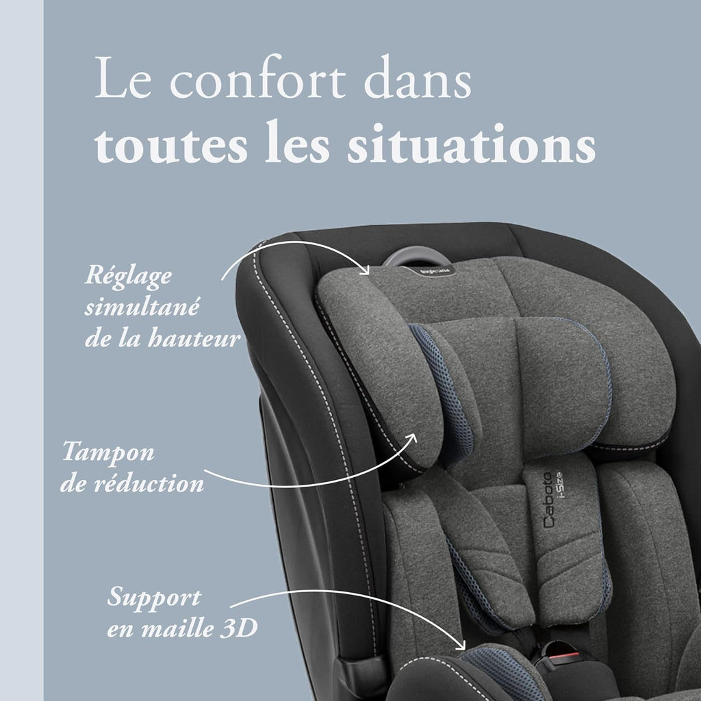 Inglesina Caboto i-Size Siège Auto, Isofix, de 15 mois à 12 ans environ, de 76 à 150 cm, Vulcan Black