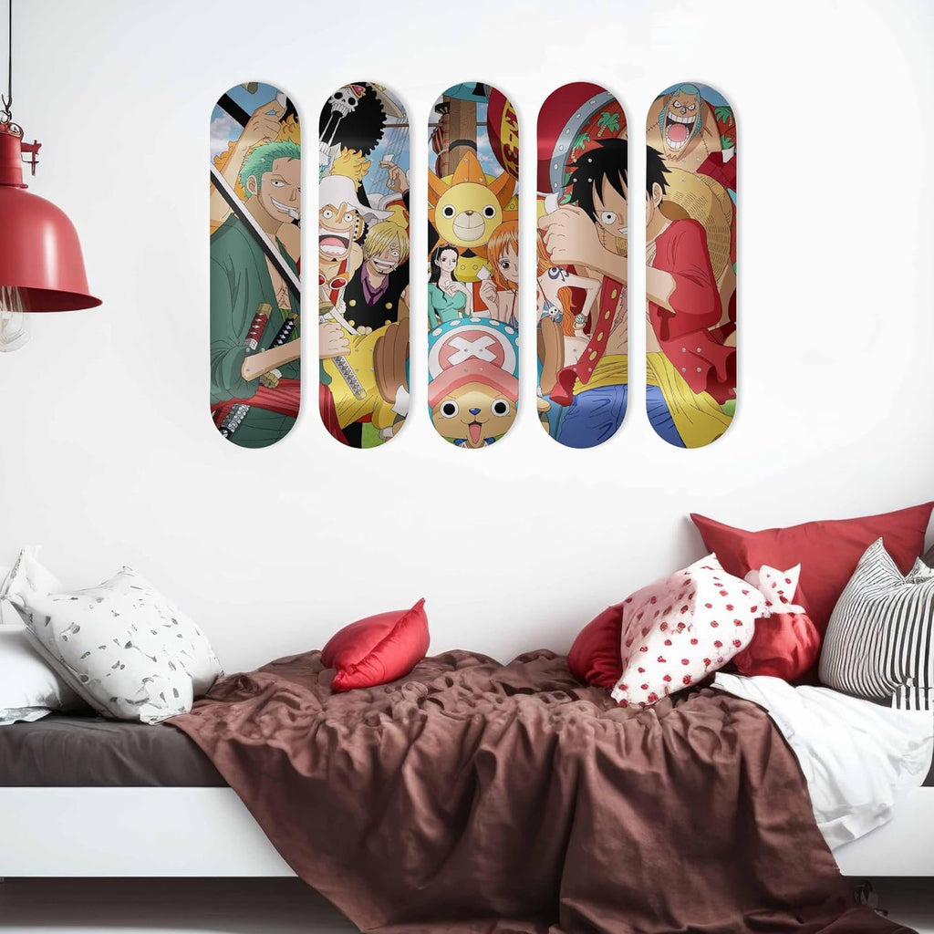 SUPER FABRIQUE Planche Alu forme Skate Board pour décoration murale, anime, One Piece, pour une déco originale (Polyptique (5P))
