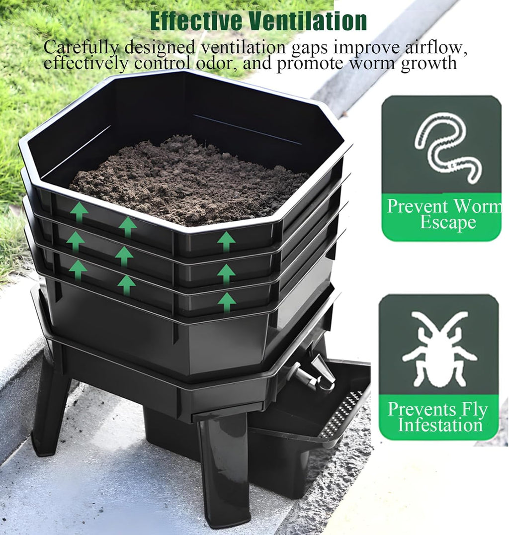 Kit de composteur avec système de drainage pour recyclage efficace des déchets alimentaires et vermiculture
