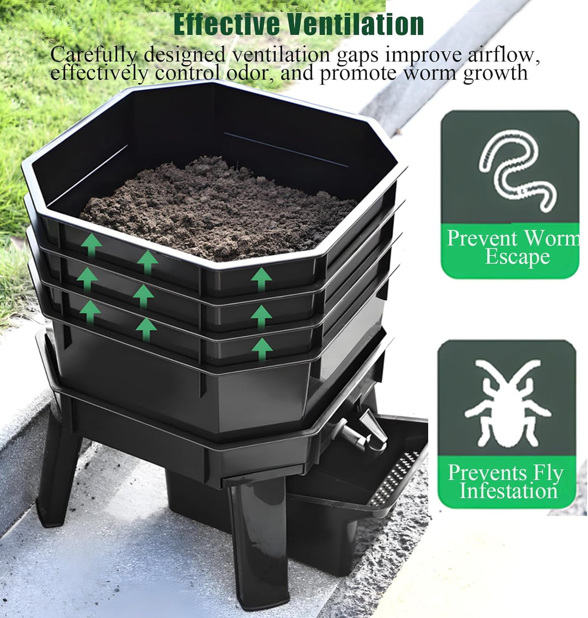 Kit de composteur avec système de drainage pour recyclage efficace des déchets alimentaires et vermiculture