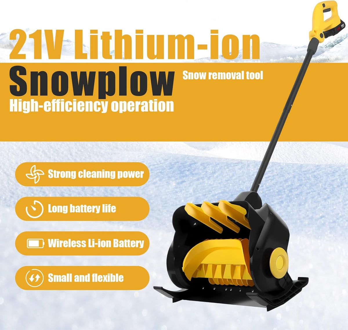 Pelle à Neige électrique Pelle à Neige sans Fil Pelle 16 Pouces, Poignée Réglable, Déneigeuse Portable 21V Légère pour Entrée De Maison Et Allées(Battery x2)