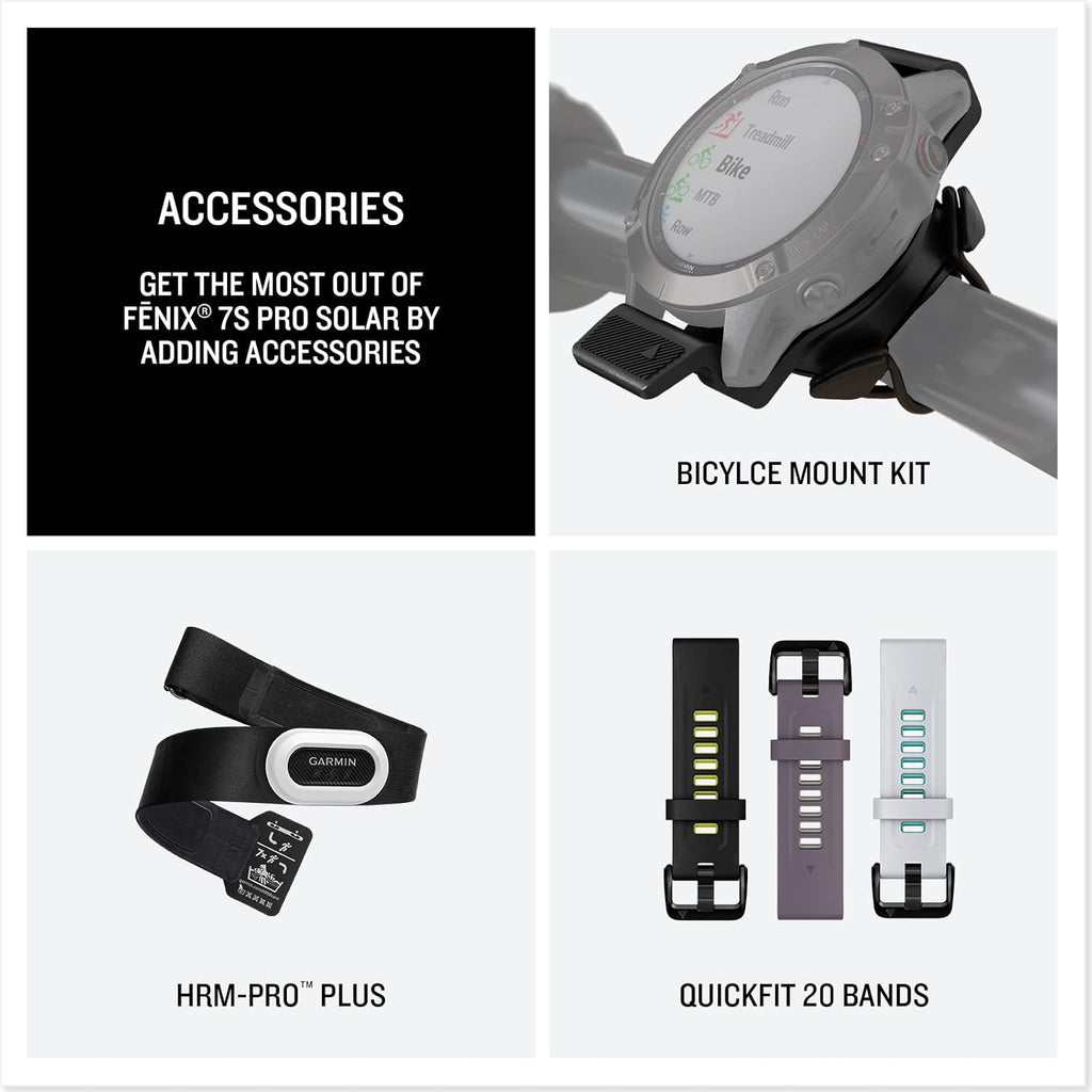 fēnix 7S Pro, Solar - Montre GPS Multisports connectée – Silver avec Bracelet Gris – Boîtier 42 mm
