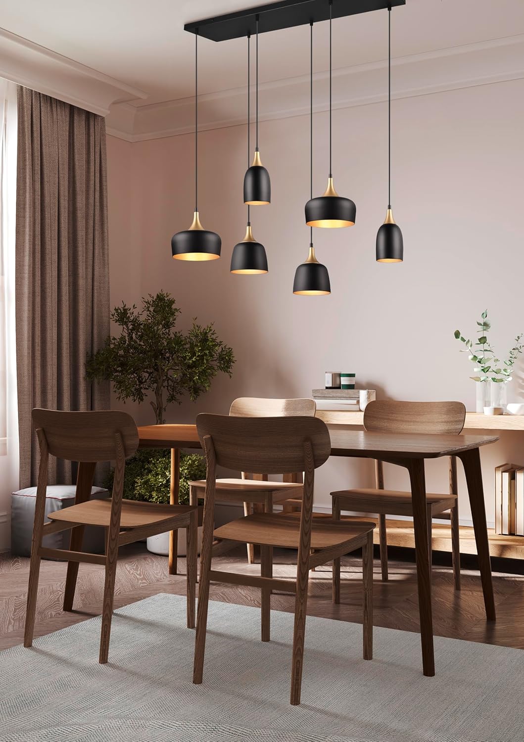 Trio Suspension Chiraz 310500632, métal noir mat/doré, sauf 6x E14