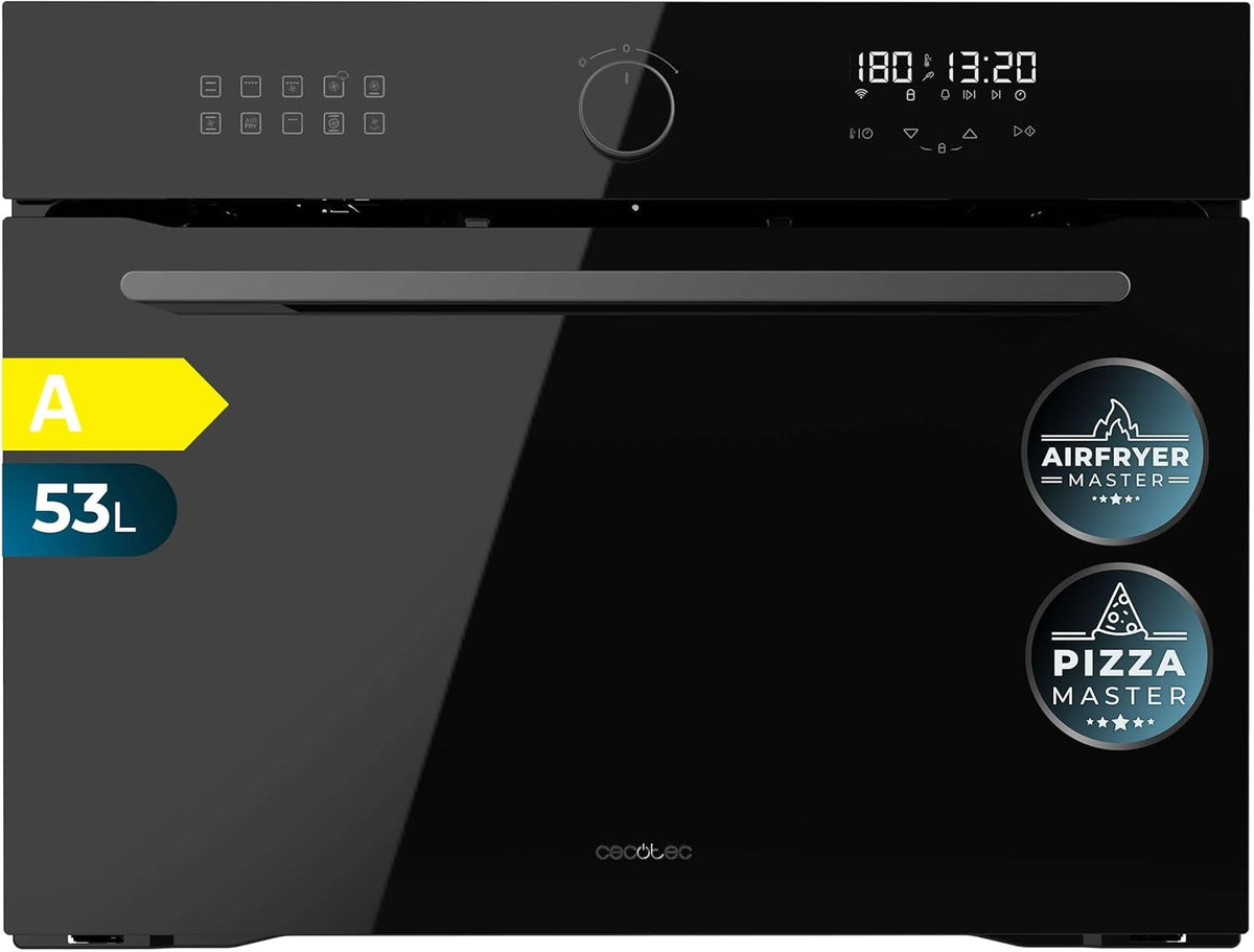 Cecotec Four Encastrable Bolero Hexa AF314500 Glass Black A de 53 L. Fonction Friteuse, 2900W, 11 Fonctions, Airfryer Master, Pizza Master, Faible Consommation, Nettoyage Facile