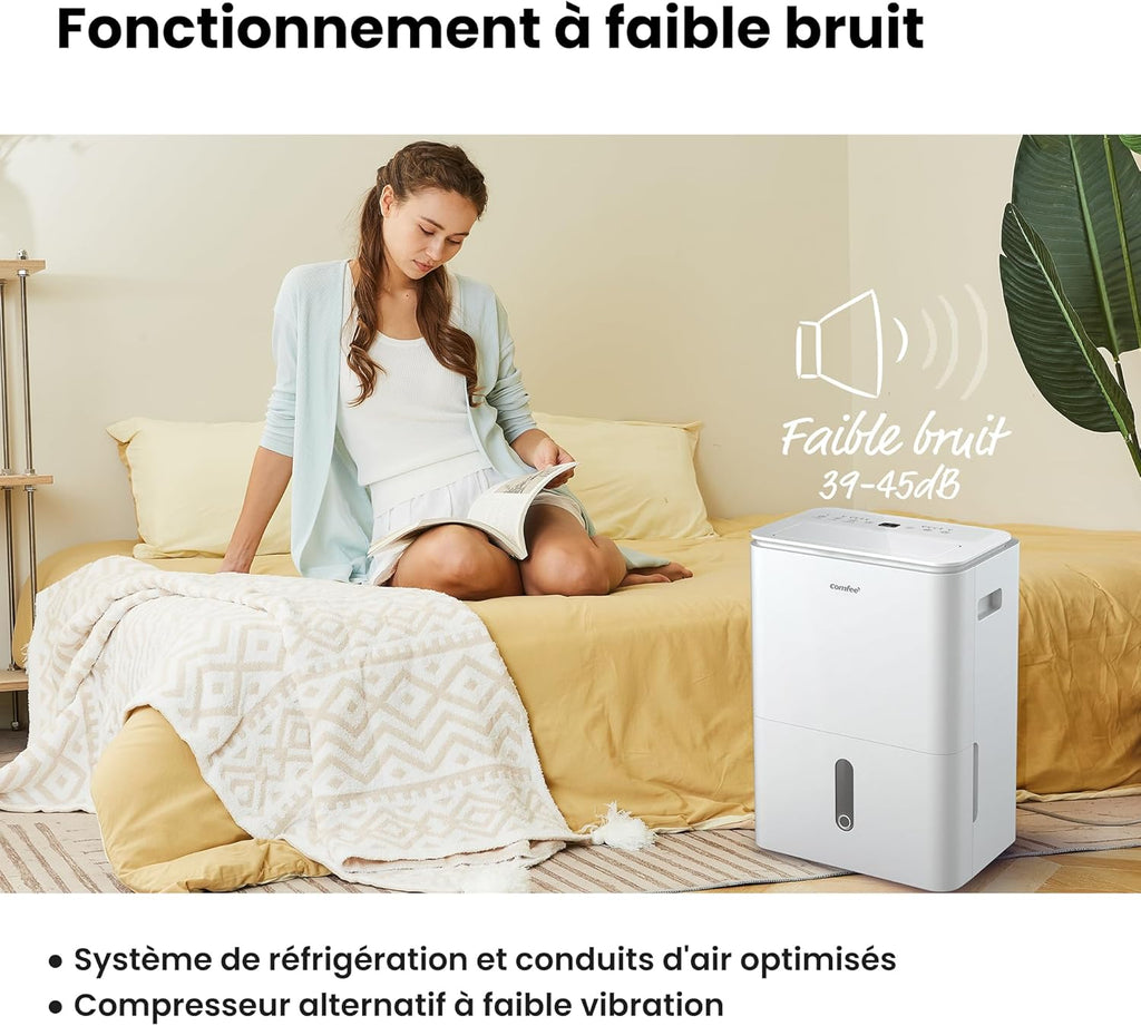 Déshumidificateur 2-EN-1,Elimine l'humidité jusqu'à 20L/Jour, Purification d'air avec ioniseur, 4 Modes, Fonction Air Swing, Contrôle APP, Idéal pour pièces de 37-52㎡, Easy Dry 20