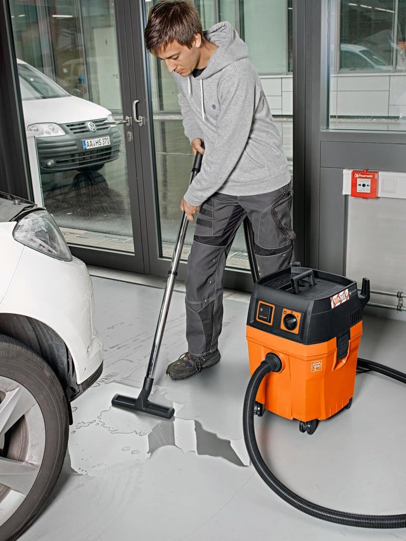 FEIN Dustex 35 L, Aspirateur eau et poussières puissant pour le raccordement d'outils électroportatifs en atelier ou sur chantier. Câble avec fiche 7.5 m, Puissance absorbée 1 380 W