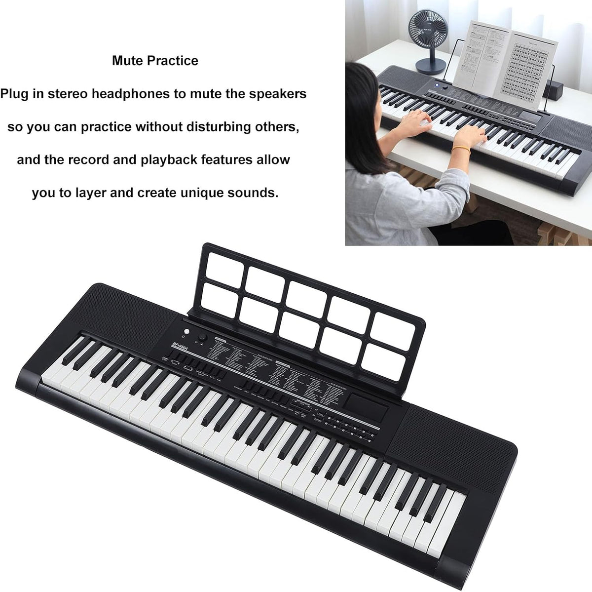 Piano à Clavier électronique 61 Touches, Piano Numérique Portable avec Microphone et Pupitre pour la Pratique de la Performance