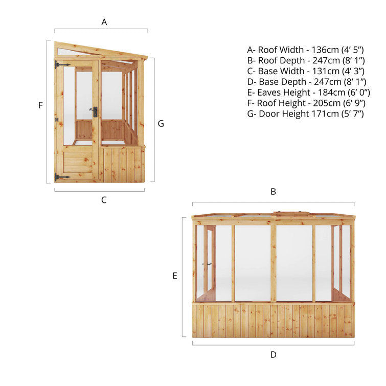 Mercia 8 x 4ft Premium Lean Too Greenhouse