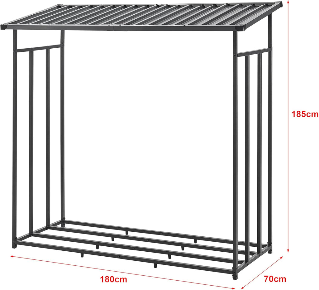casa.pro Abri-Bûches Couvert avec Housse de Protection Support Bois de Chauffage Range-Bûches pour Stockage Extérieur Acier Galvanisé Laqué Polyester Métal Noir