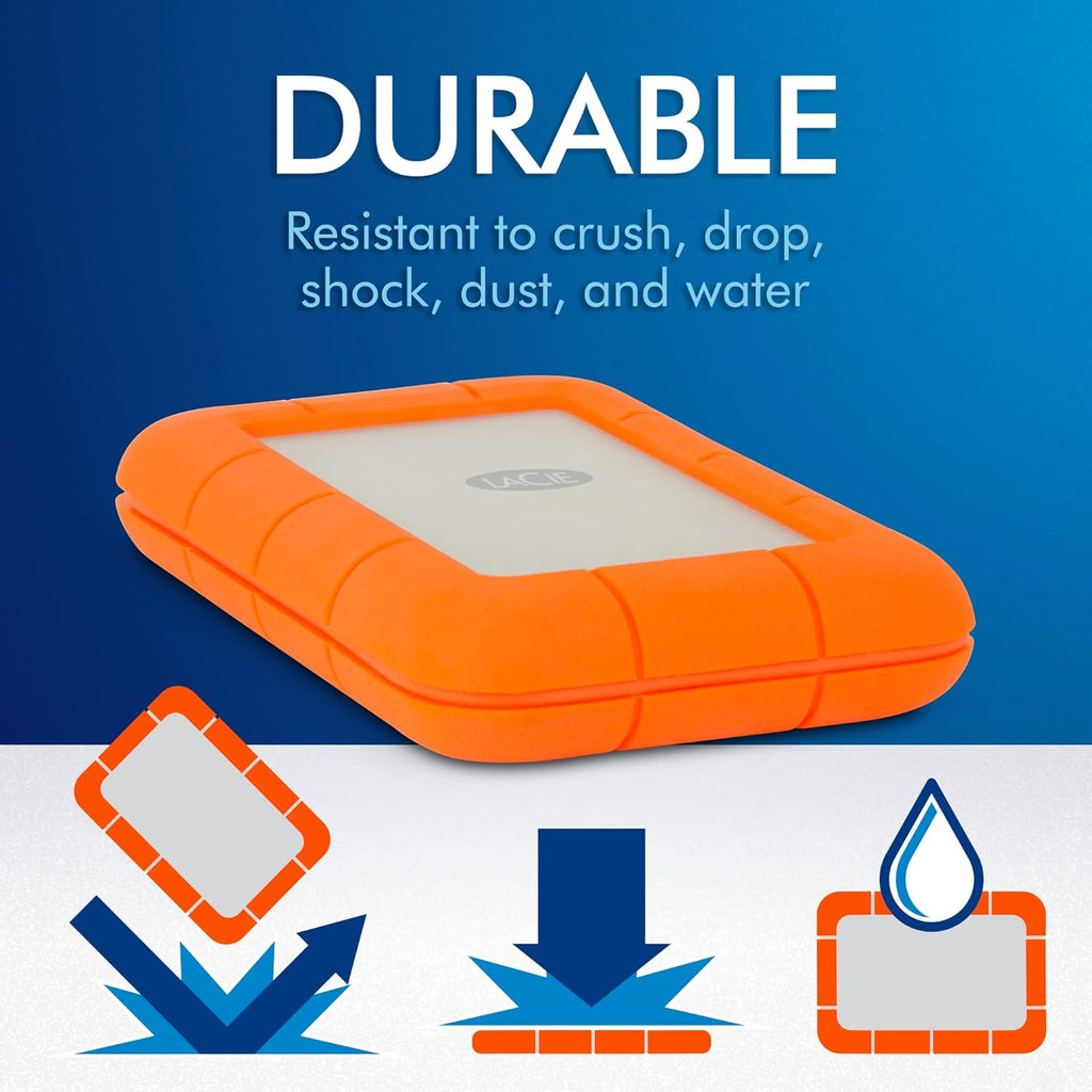 LaCie Rugged USB-C 4To, Disque Dur Externe Portable HDD, PC Mac iPad & iPhone, Data Rescue Service (STFR4000800)