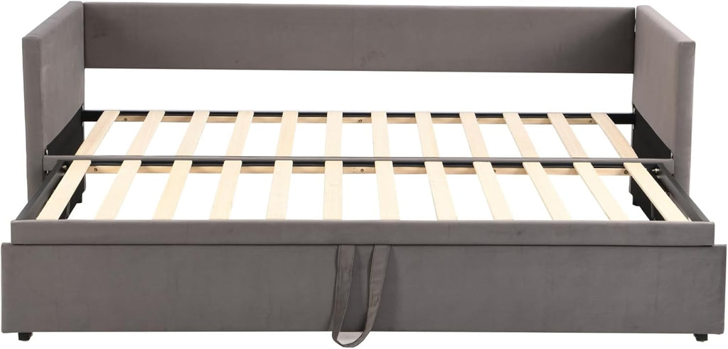 LIVLUX Canapé lit 2 Places, Canapé-lit Convertible 90/180 x 200 cm,avec sommier à Lattes, Tissu Velours,Canapé Convertible Extensible (Gris)
