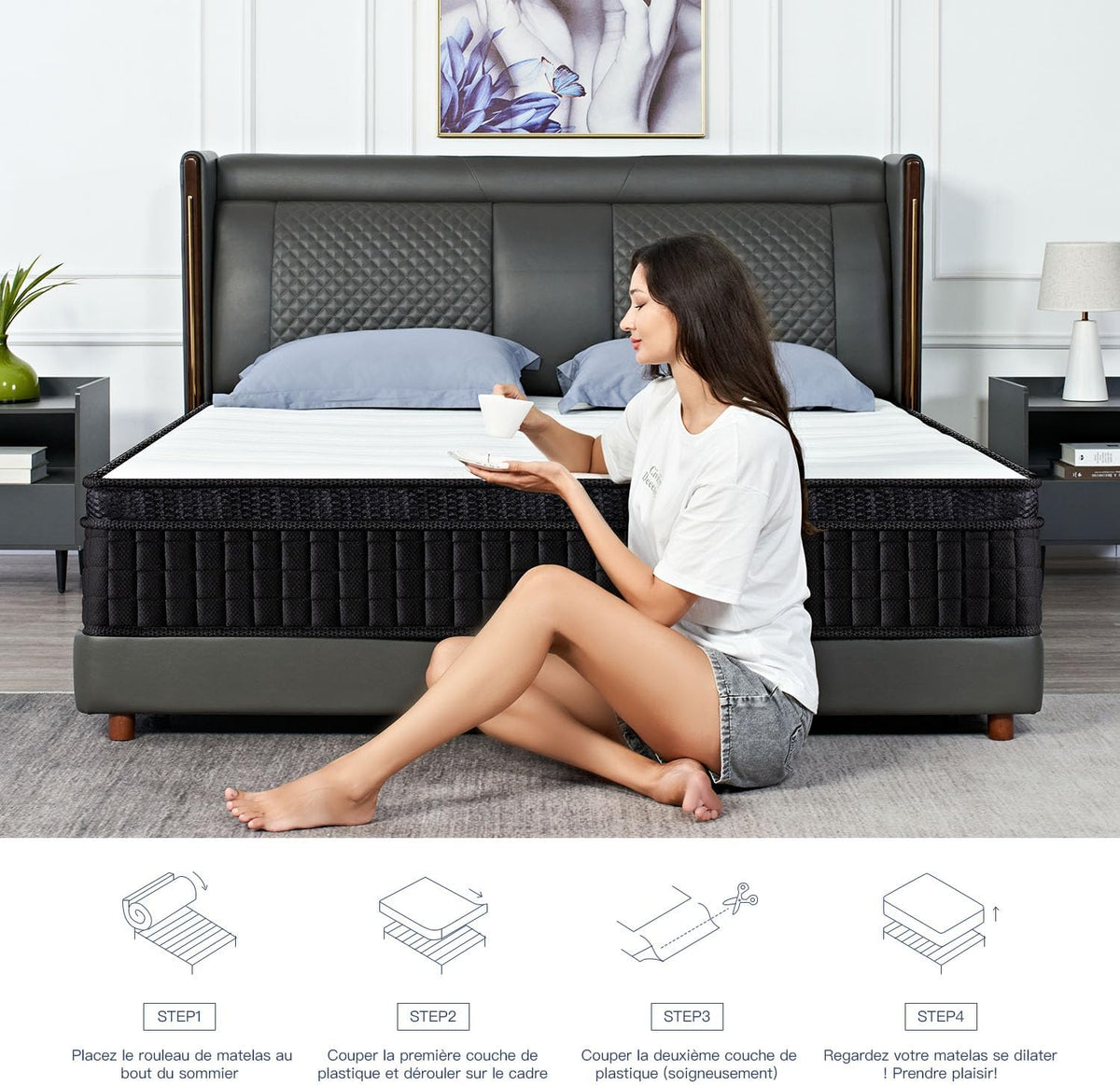 SuiLong Matelas Hybrid 160x200, 25cm Épaisseur, Ressorts Ensachés Mousse à Mémoire de Forme, Confort Mi-Ferme, Multicouches Extra Confort 7 Zones, Oeko-tex