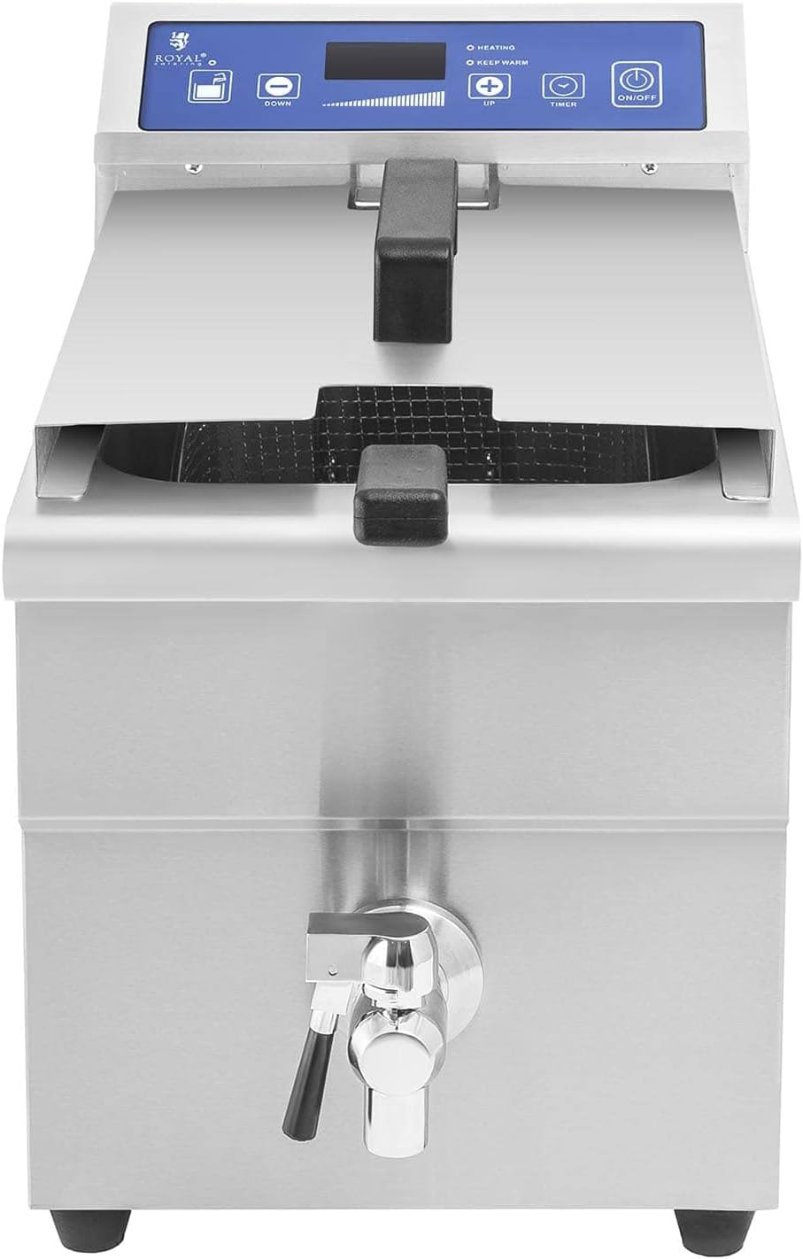 Royal Catering Friteuse à Induction 10L, 3.500W, 60-200C, avec Vanne de Vidange et Minuterie Electrique Professionnelle Horeca