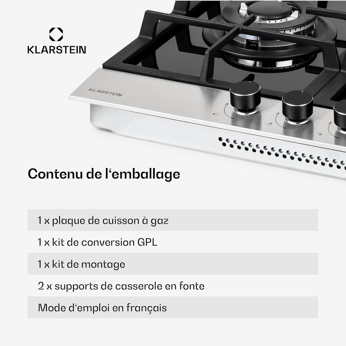 Klarstein Plaque de Cuisson Gaz 3 Feux, Table de Cuisson à Gaz à 3 Brûleurs, 6.2 kW, Piano Cuisine Gaz Encastrable en Acier Inoxydable