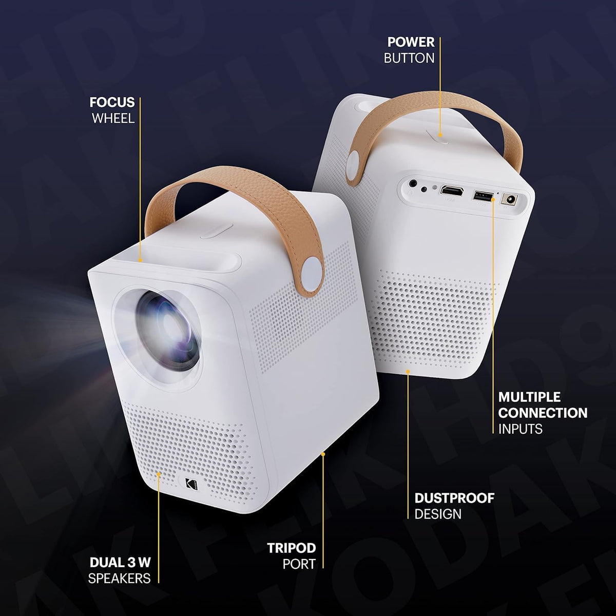 KODAK Projecteur Intelligent FLIK HD9 | Mini Film Portable intérieur et extérieur Blanc avec Applications de Streaming Android TV, Wi-FI et Bluetooth, Haut-parleurs intégrés