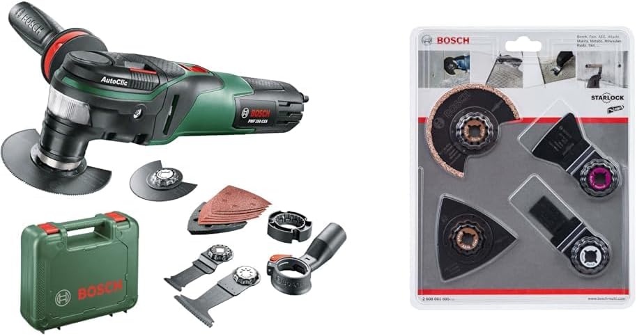Outil multifonctions Bosch - PMF 350 CES (350W, livrés avec accessoires, interface Starlock et Starlockplus) & Bosch 2608661695 Set de 4 pièces pour carrelage