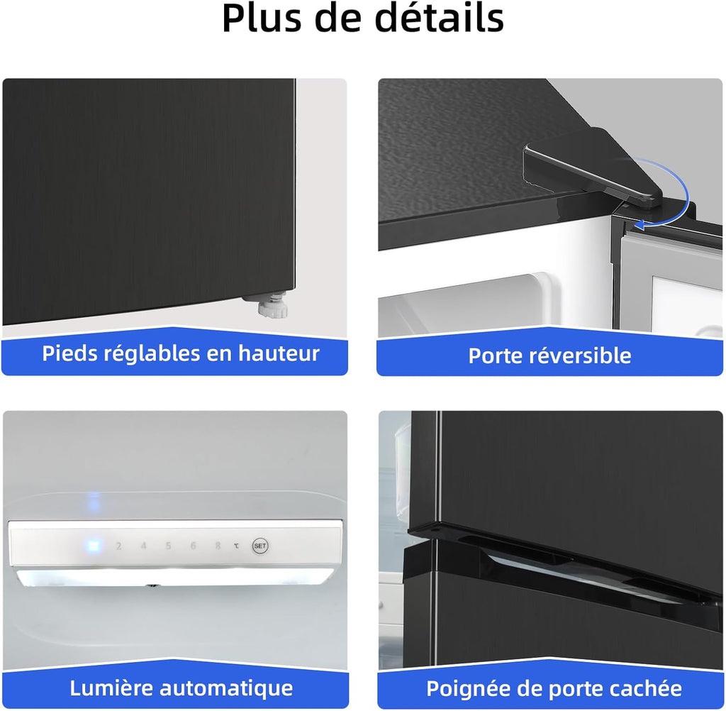 CHIQ Réfrigérateur congélateur bas FBM260L 262L (187+75), Low frost, Acier inoxydable, Portes réversibles, 39 db, 12 ans de garantie sur le compresseur