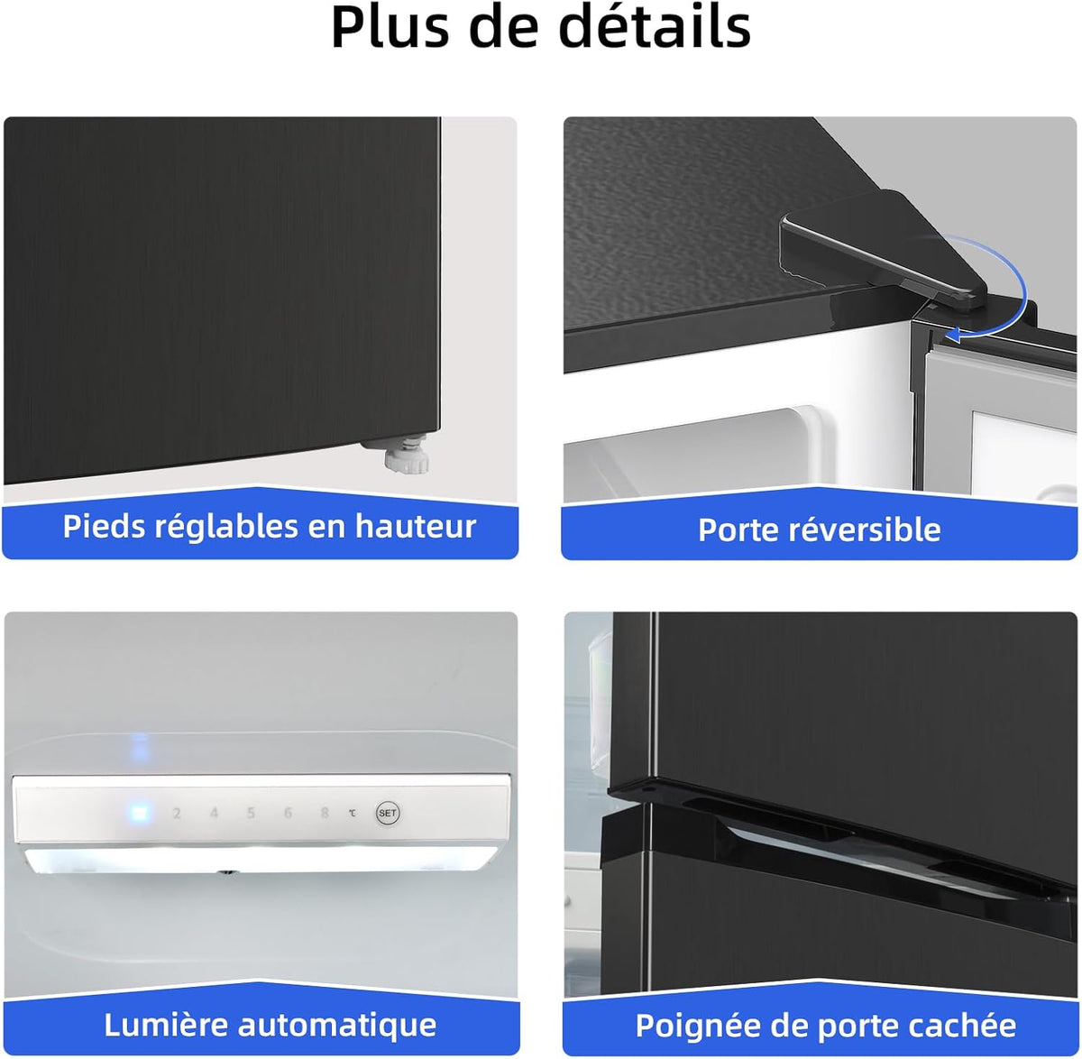 CHIQ Réfrigérateur congélateur bas FBM260L 262L (187+75), Low frost, Acier inoxydable, Portes réversibles, 39 db, 12 ans de garantie sur le compresseur