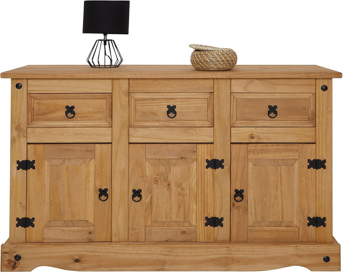 IDIMEX Buffet Salsa Commode bahut vaisselier en Bois Style Mexicain avec 3 Portes battantes et 3 tiroirs, en pin Massif Finition teintée/cirée