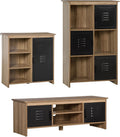 HOMCOM Ensemble Buffet Bibliothèque et Meuble TV Design Industriel 2 Passe-Fils Multi-Rangement Aspect Bois veinage Portes métal Noir
