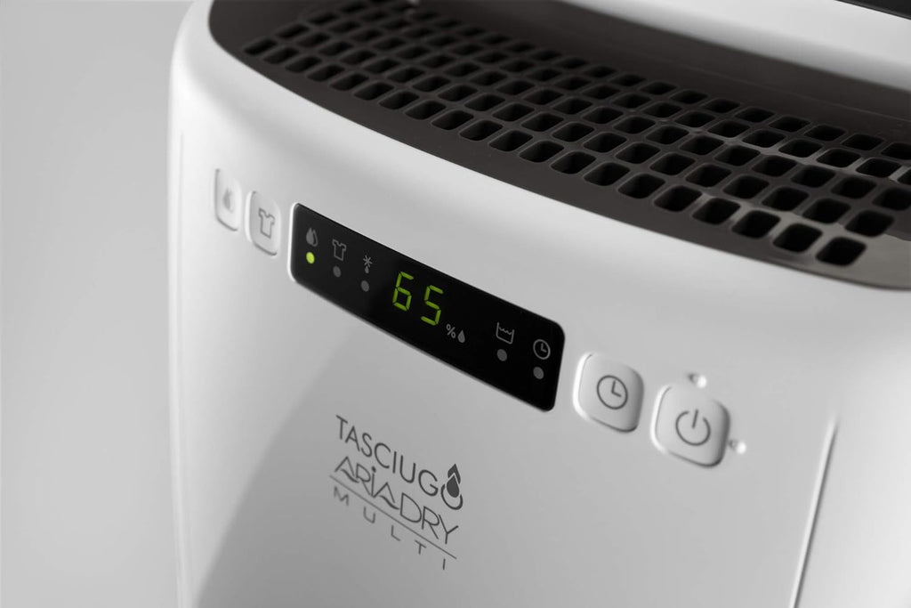 De'Longhi Tasciugo AriaDry Multi Déshumidificateur DEXD214RF, Déshumidificateur Portable avec Filtration à 3 Actions, Fonction Séchage, Déshumidification 14L/Jour, R290, Réservoir Amovible, Blanc