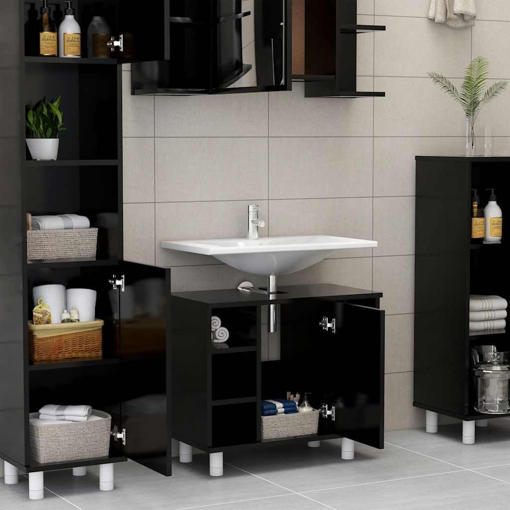 LLEZKBR Ensemble de meubles de salle de bain - Meuble de salle de bain - Noir - 60 x 32 x 53,5 cm - Bois d'ingénierie